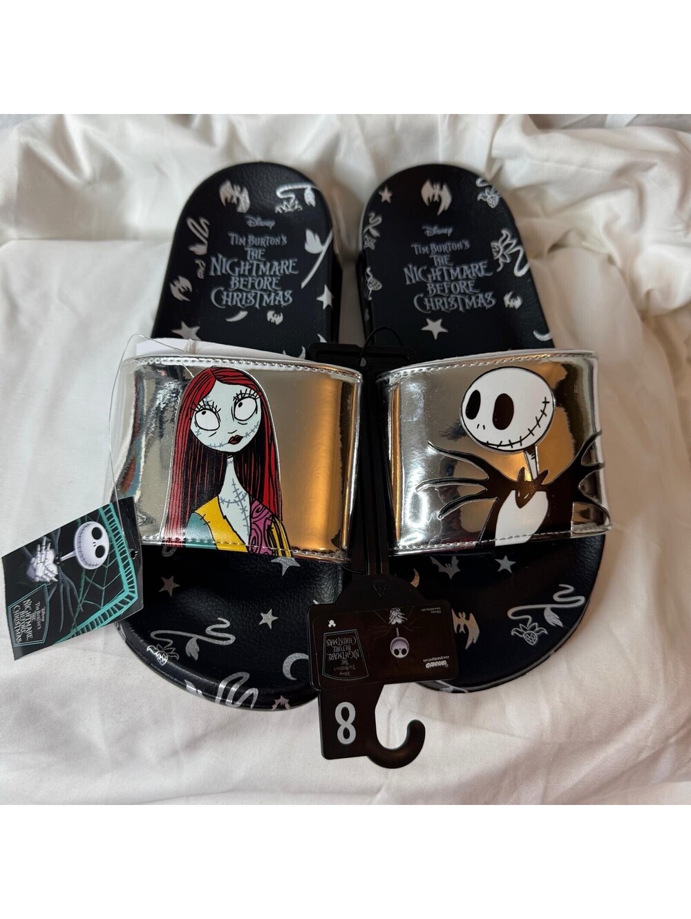 Disney Nightmare Before Christmas Slippers Womens 8 Jack Sally Silver NWT